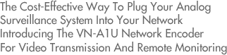 The Cost-Effective Way To Plug Your Analog Surveillance System Into Your Network Introducing The VN-A1U Network Encoder For Video Transmission And Remote Monitoring